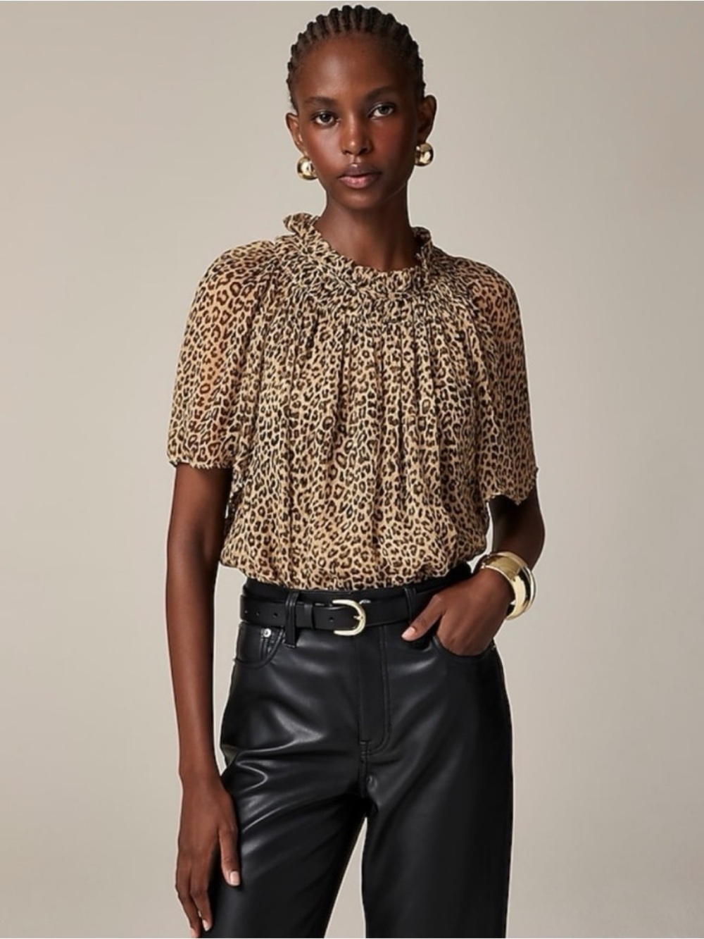 J.Crew Crinkle chiffon smocked top in leopard print CD524